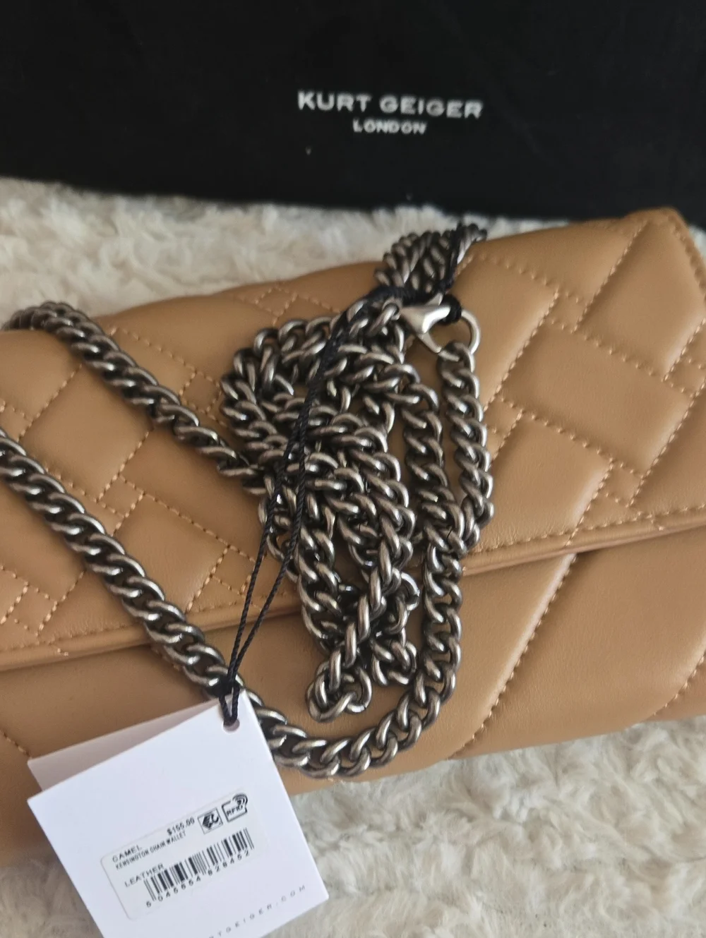 Kurt Geiger Beige Quilted Chain Crossbody Bag NWT